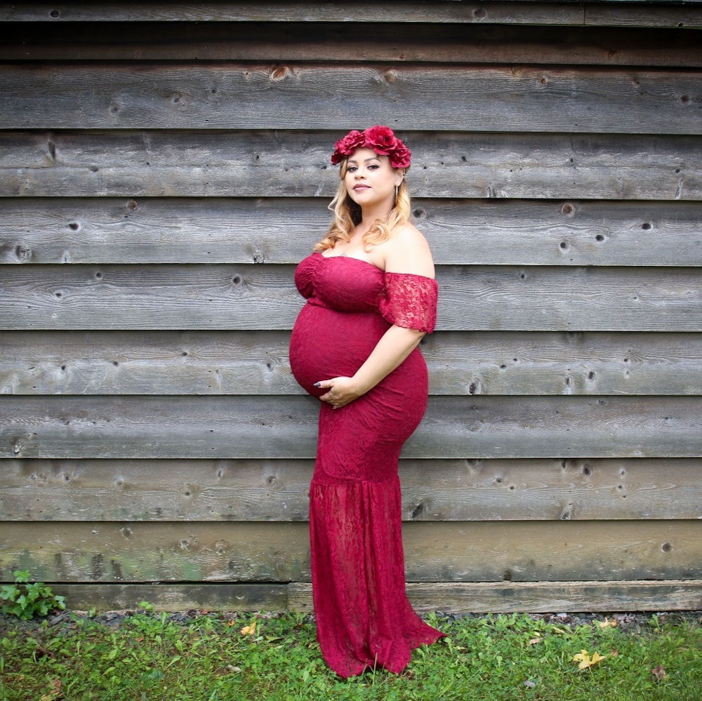 Lace Off-shoulder Maternity Dress